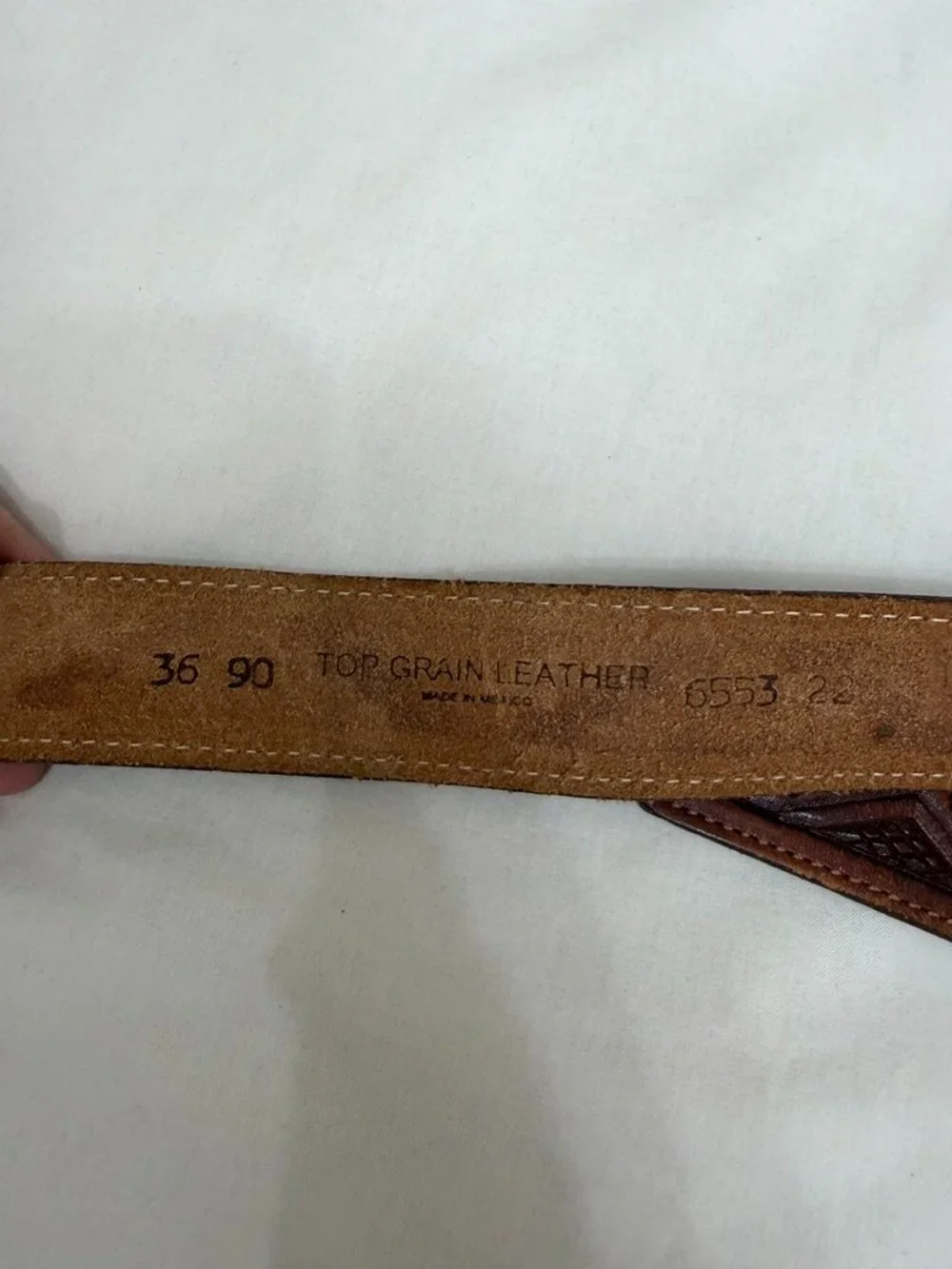 Vintage Brown Leather Floral Tooled Western Belt Buckle Plaque 36